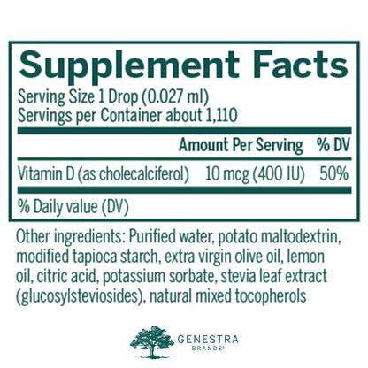 Genestra D-Mulsion 400 Liquid Vitamin D Drops – 1110 Servings – Natural Lemon Flavor
