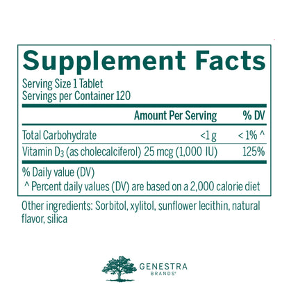 Genestra D3 1000 Chewable Vitamin D Supplement – 120 Tablets | Blackcurrant