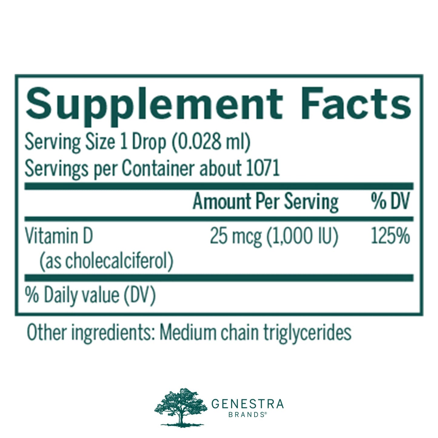 Genestra D3 1000 Drops - Liquid Vitamin D, 1000 IU per Drop, 1 fl oz