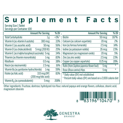 Genestra Brands Children's Chewable Vitamins | Vitamin-Mineral Supplement | 100 Chewables | Papaya & Orange Flavor