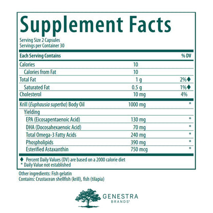 Genestra Brands Krill Oil | Omega-3, Phospholipids & Astaxanthin | 60 Capsules