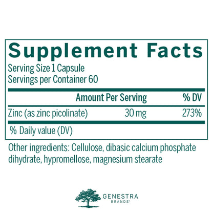 Genestra Brands Zinc Picolinate Formula | Supports Immunity, Skin & Connective Tissue | 60 Capsules