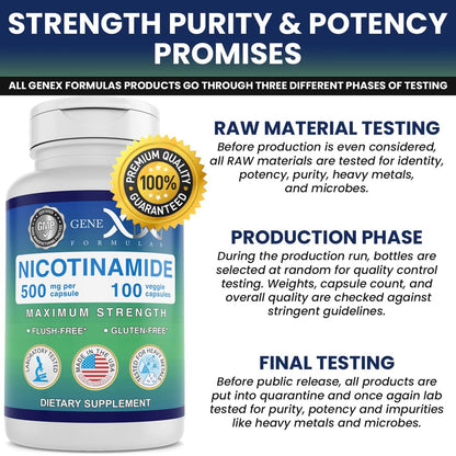 Genex Formulas Nicotinamide 500mg Niacinamide Capsules for Healthy Skin – 100 Count