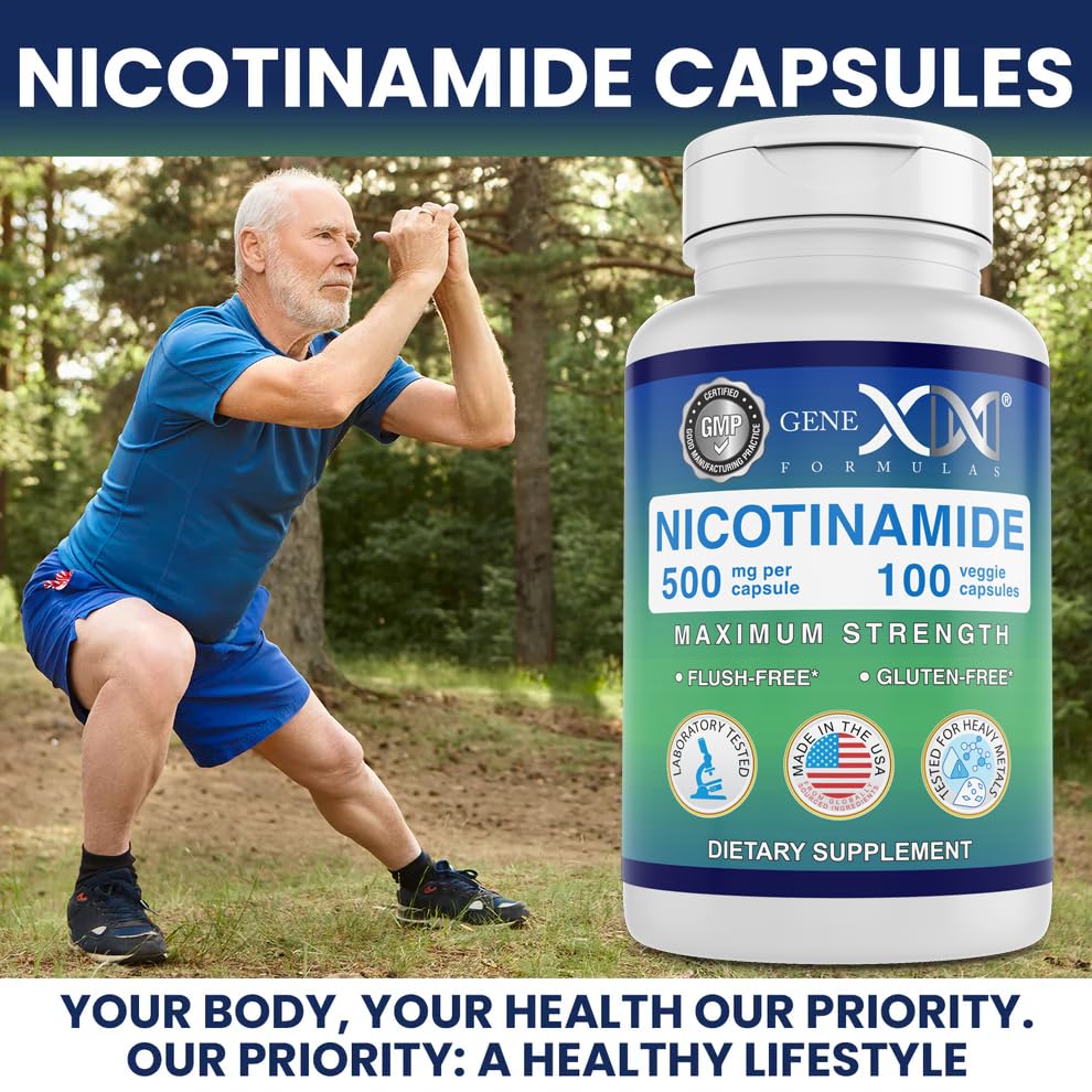 Genex Formulas Nicotinamide 500mg Niacinamide Capsules for Healthy Skin – 100 Count