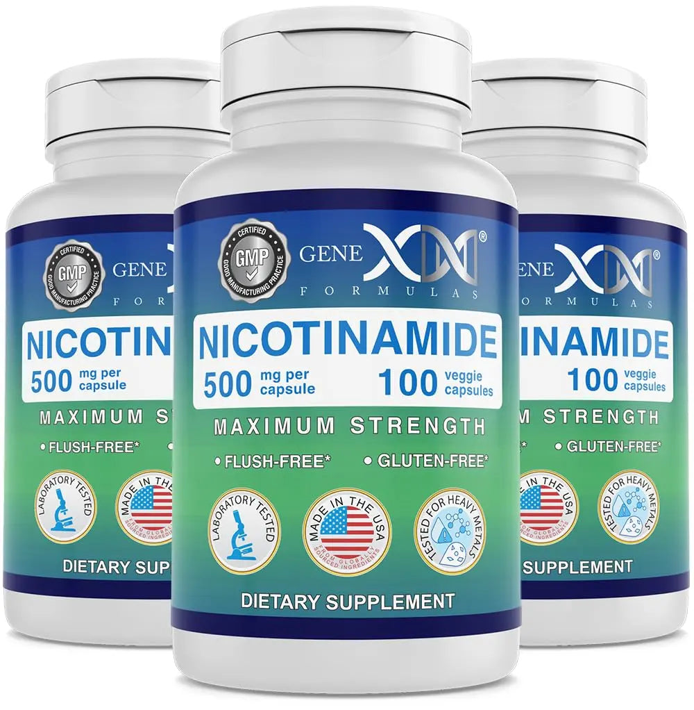 Genex Formulas Nicotinamide 500mg (3-Pack) | Flush-Free Niacinamide for Skin Health & Energy BritishVita | Premium UK Vitamins & Wellness Supplements