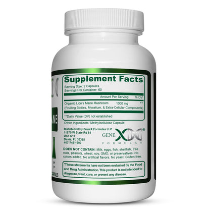 Genex Formulas Lions Mane Supplement - 1000mg per Serving, 120 Capsules | 100% Lion's Mane Extract | Nootropics Brain Support