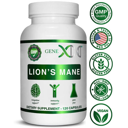Genex Formulas Lions Mane Supplement - 1000mg per Serving, 120 Capsules | 100% Lion's Mane Extract | Nootropics Brain Support