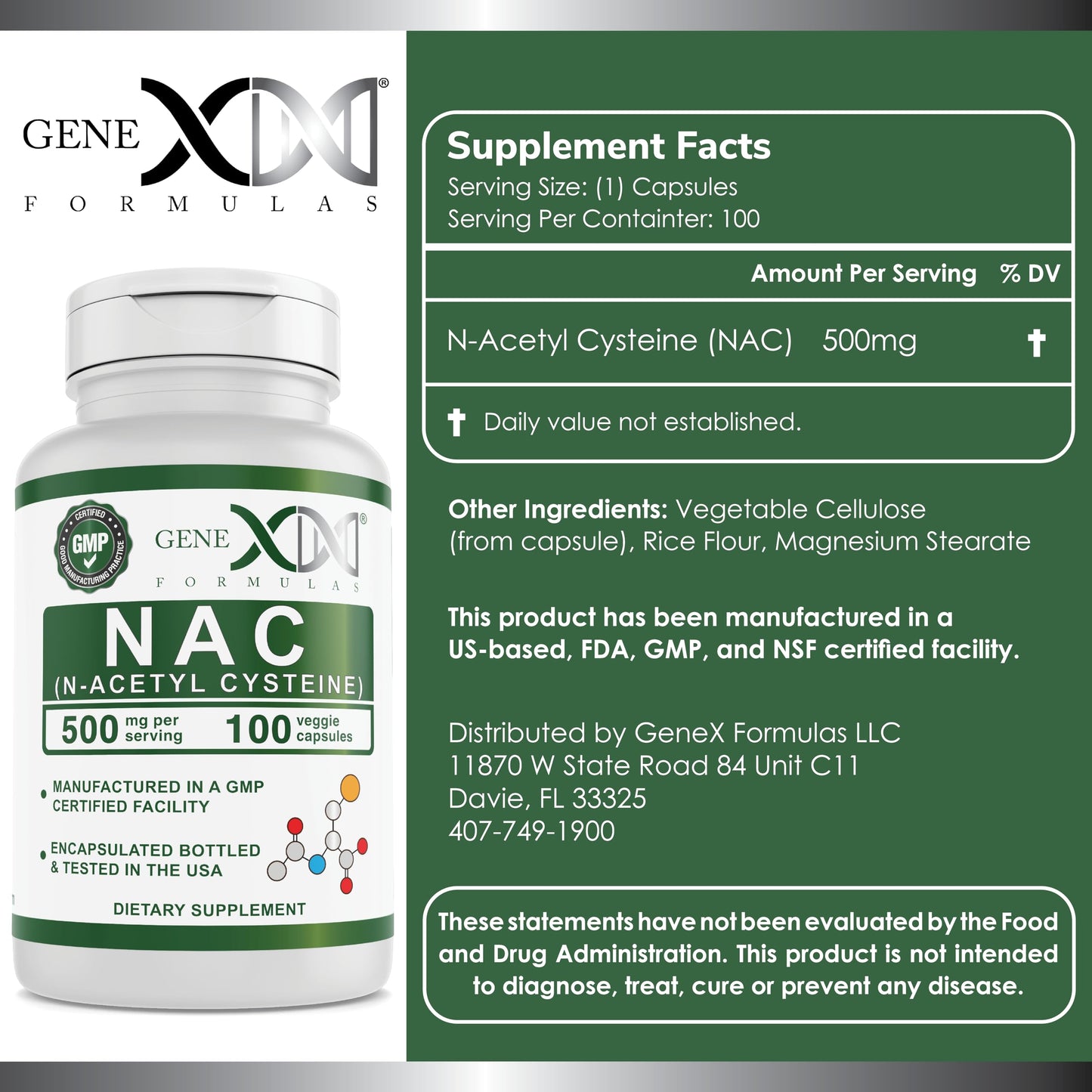 Genex NAC 500mg (100 Capsules) – Liver Health Support | Non-GMO, Gluten Free, Vegan
