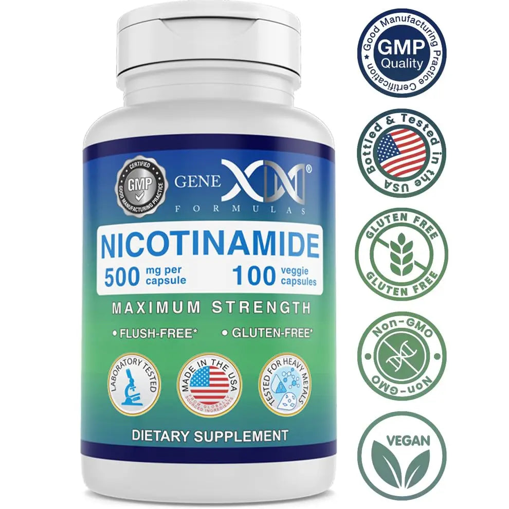 Genex Formulas Nicotinamide 500mg (3-Pack) | Flush-Free Niacinamide for Skin Health & Energy BritishVita | Premium UK Vitamins & Wellness Supplements