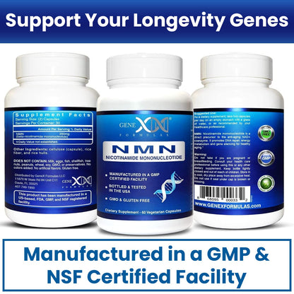 Genex Formulas NMN 250mg - 60 Capsules | 99% Pure NMN for NAD Support, DNA Repair & Healthy Aging | GMP Certified