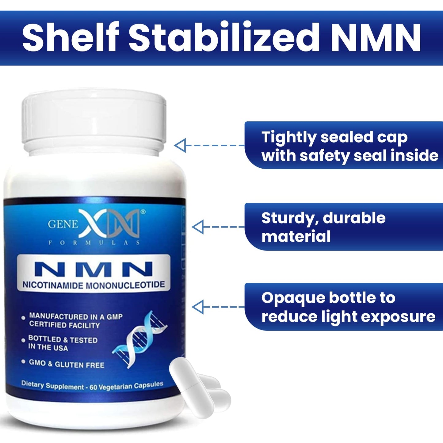 Genex Formulas NMN 250mg - 60 Capsules | 99% Pure NMN for NAD Support, DNA Repair & Healthy Aging | GMP Certified