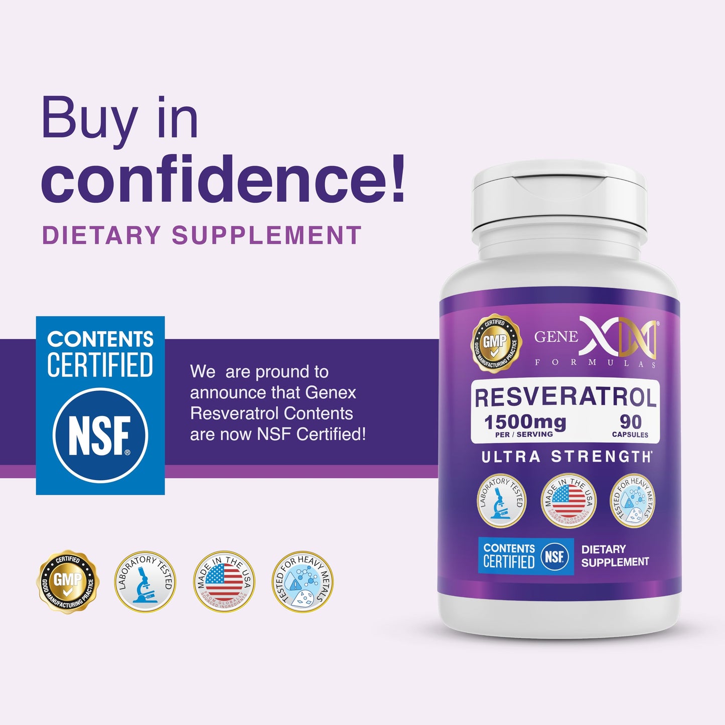 Genex Formulas Resveratrol 1500 mg – NSF Certified, Gluten Free, 90 Count