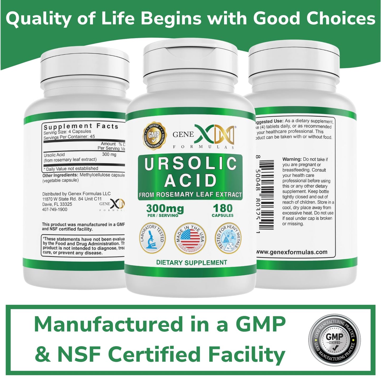 Genex Formulas Ursolic Acid 300mg - 180 Capsules | Rosemary Sourced
