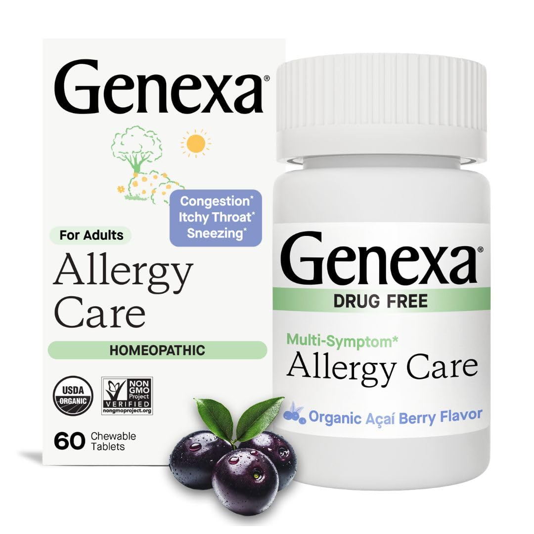 Genexa Allergy Care - Drug-Free, Non-Drowsy Allergy Relief for Adults | Vegan & Non-GMO | Acai Berry Flavor | 60 Chewables