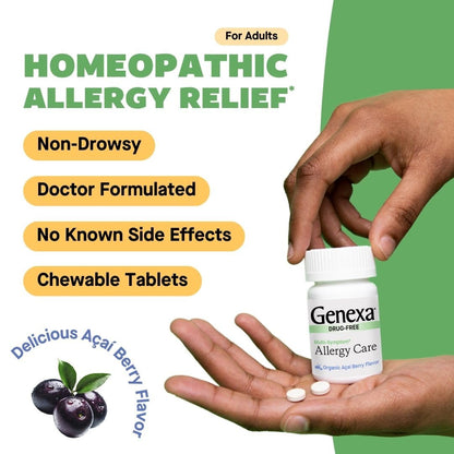 Genexa Allergy Care - Drug-Free, Non-Drowsy Allergy Relief for Adults | Vegan & Non-GMO | Acai Berry Flavor | 60 Chewables