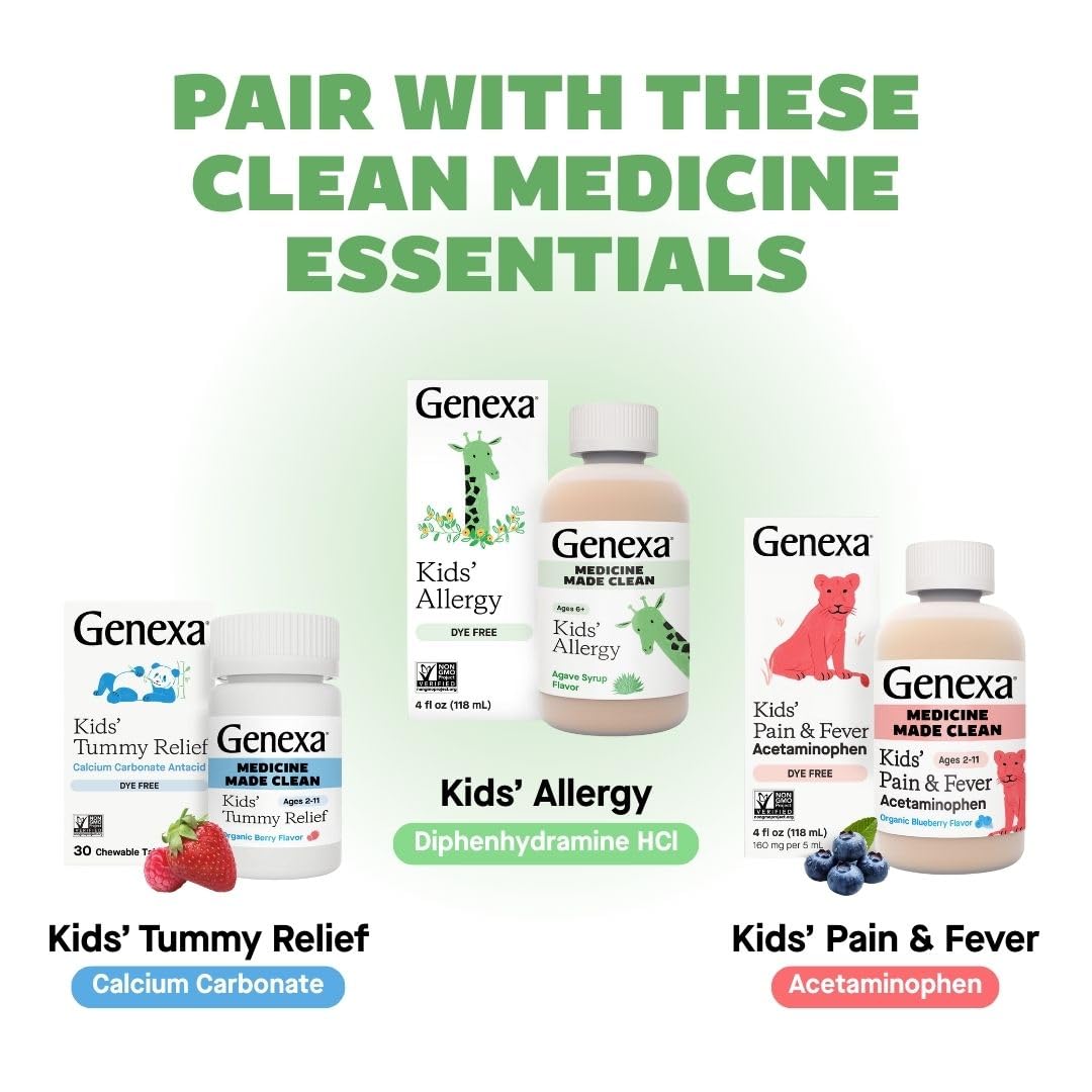 Genexa Kids Allergy Care | Drug-Free, Non-Drowsy Allergy Relief for Kids (Ages 3–11) | Organic Acai Berry Flavor | 60 Chewables