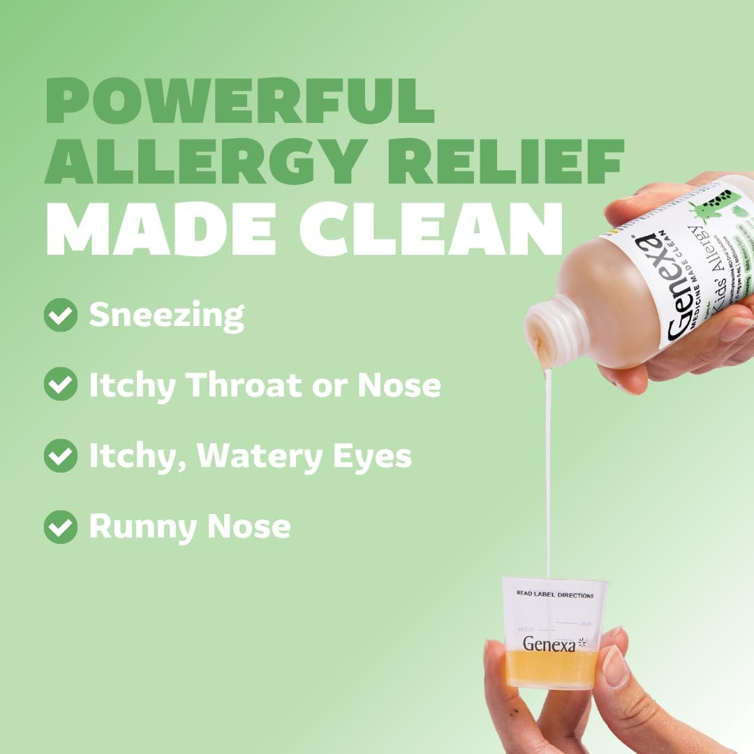 Genexa Kids Allergy Medicine | Clean Diphenhydramine Liquid for Ages 6+ | Vegan & Non-GMO