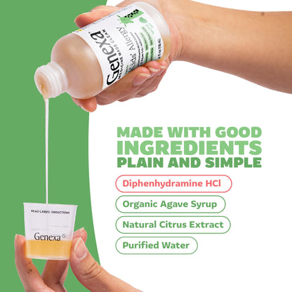 Genexa Kids Allergy Medicine | Clean Diphenhydramine Liquid for Ages 6+ | Vegan & Non-GMO