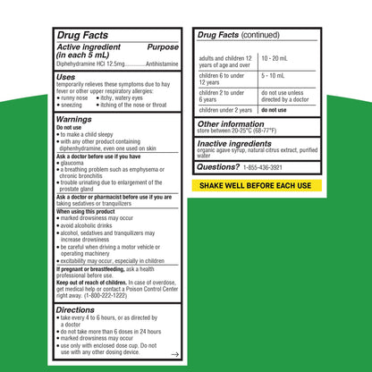 Genexa Kids Allergy Medicine | Clean Diphenhydramine Liquid for Ages 6+ | Vegan & Non-GMO
