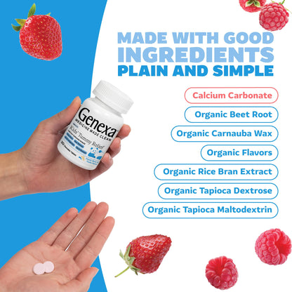 Genexa Kids' Clean Tummy Relief | Dye-Free Berry Chewables for Ages 2-11 | 500 mg Calcium Carbonate