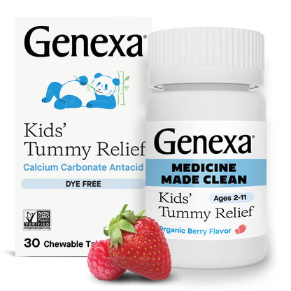 Genexa Kids' Clean Tummy Relief | Dye-Free Berry Chewables for Ages 2-11 | 500 mg Calcium Carbonate