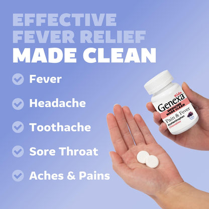 Genexa Kids Pain & Fever Acetaminophen Chewables – Dye-Free, Grape Flavor, 80 mg, 24 ct