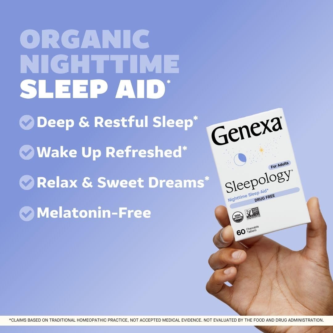 Genexa Sleepology for Adults — Melatonin-Free Sleep Aid | Organic, Vanilla & Lavender Flavor