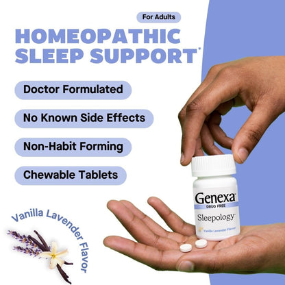 Genexa Sleepology for Adults — Melatonin-Free Sleep Aid | Organic, Vanilla & Lavender Flavor