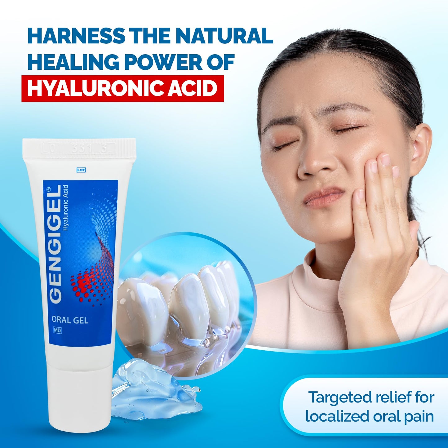 Gengigel Hyaluronic Acid Oral Gel (20ml) – Soothes Mouth & Gum Discomfort, Vegan & Kosher, Paraben & SLS Free