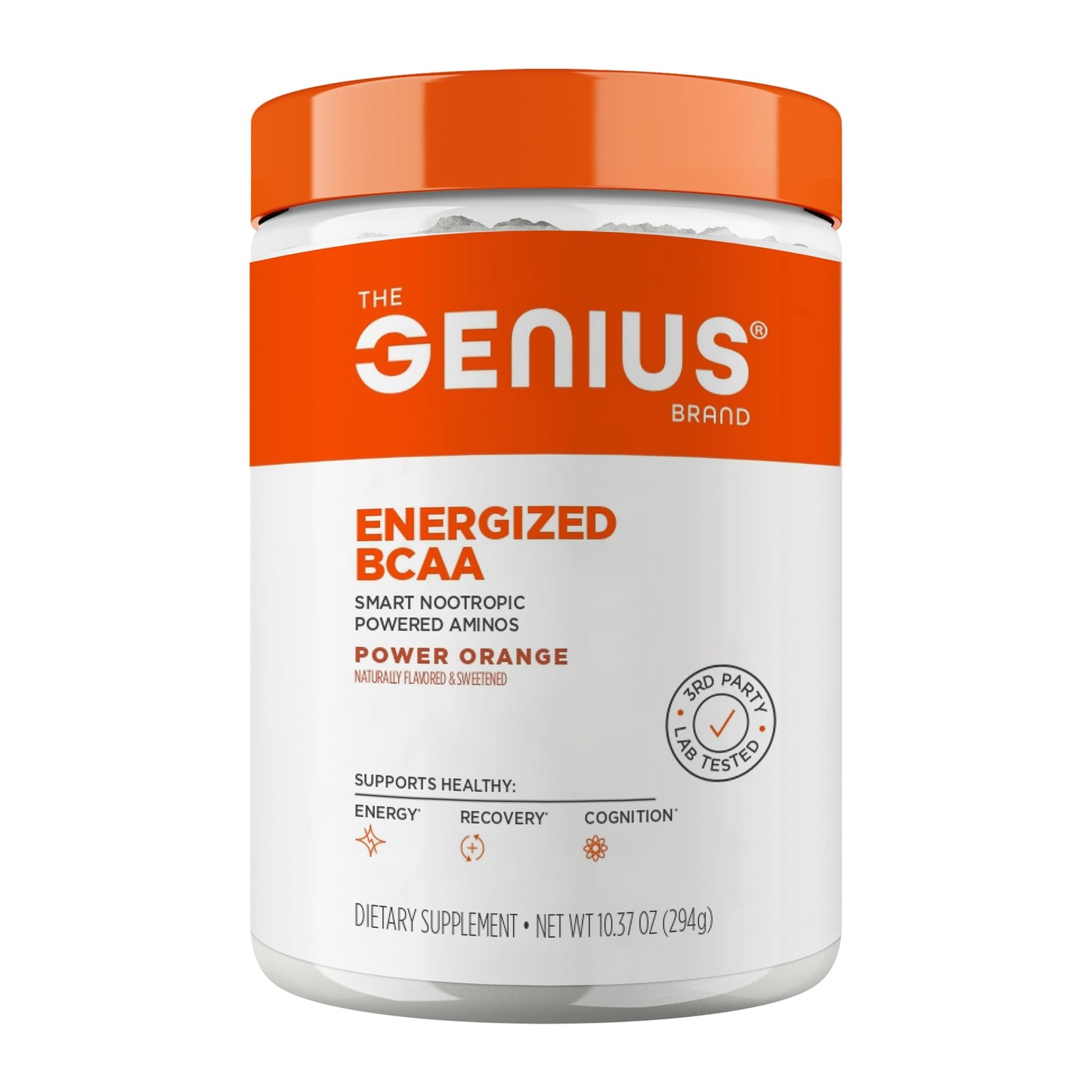 Genius BCAA Powder - 5g Vegan BCAAs + L-Glutamine, Cognizin & Rhodiola (Orange)