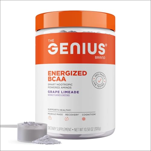 Genius BCAA Powder – 5g Vegan BCAAs, Cognizin & Rhodiola | Pre/Intra/Post Workout Energy & Focus (Grape Limeade)