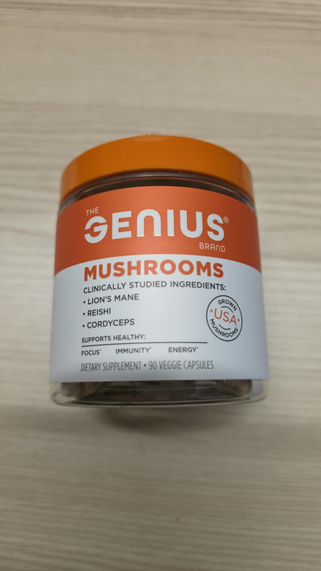 The Genius Brand Genius Mushrooms - Plant-Based Supplement for Immune, Focus & Energy Support - Lion's Mane, Cordyceps & Reishi - Organic & Non-GMO - 90 Veggie Capsules