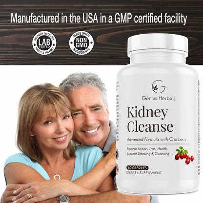 Genius Herbals Kidney Cleanse Advanced Formula with Cranberry Extract - 60 Capsules (Pack of 2)