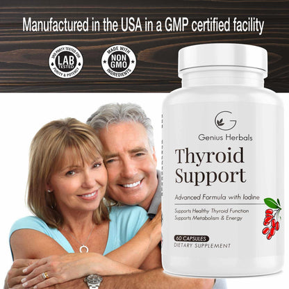 Genius Herbals Thyroid Support – Advanced Formula with Iodine (Non-GMO) – 60 Caps (Pack of 2)