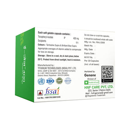 Genone E-Gen 400 Vitamin E Capsules – Glowing Skin & Hair Nutrition (30 Capsules)