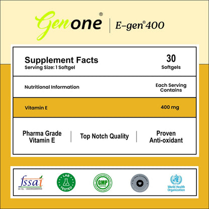 Genone E-Gen 400 Vitamin E Capsules – Glowing Skin & Hair Nutrition (30 Capsules)
