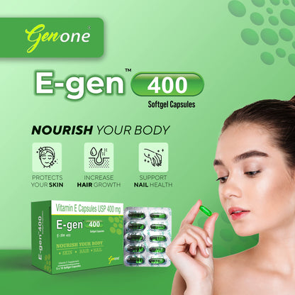 Genone E-Gen 400 Vitamin E Capsules – Glowing Skin & Hair Nutrition (30 Capsules)