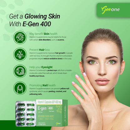 Genone E-Gen 400 Vitamin E Capsules – Glowing Skin & Hair Nutrition (30 Capsules)
