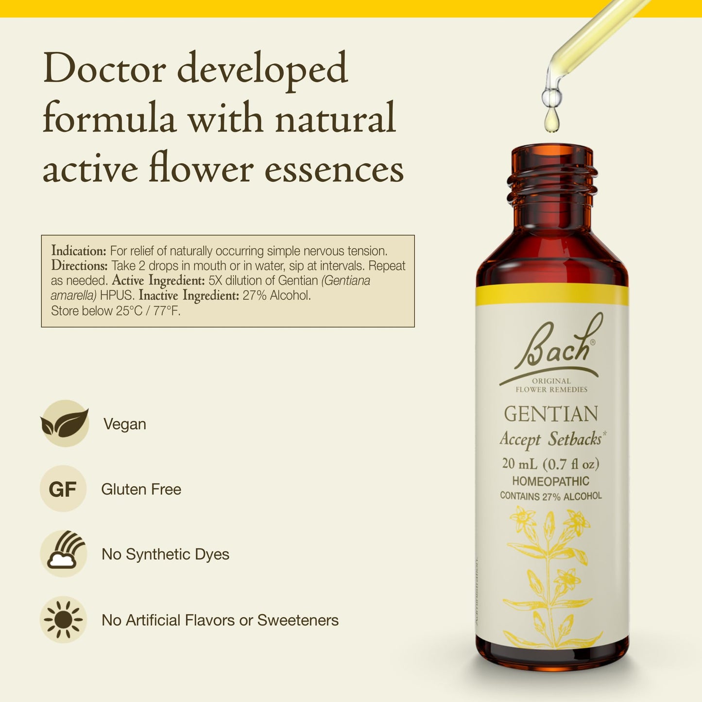Gentian (Bach Original Flower Remedies) - Accept Setbacks - 20mL Dropper | Vegan, Gluten Free, Sugar Free