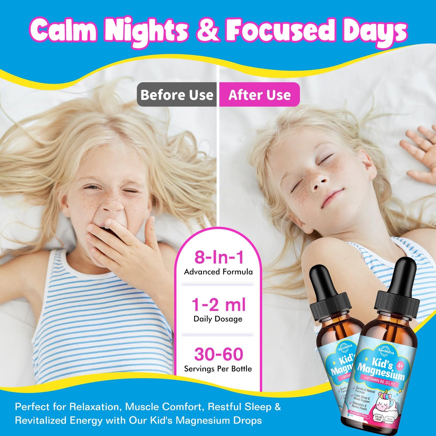 Kids Magnesium Glycinate Drops with Omega-3 & Chamomile | Sleep, Calm & Focus
