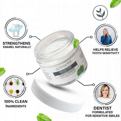 Living Well with Dr. Michelle Sensitive Remineralizing Tooth Powder | Fluoride-Free Hydroxyapatite Formula | Supports Daily Comfort for Sensitive Teeth