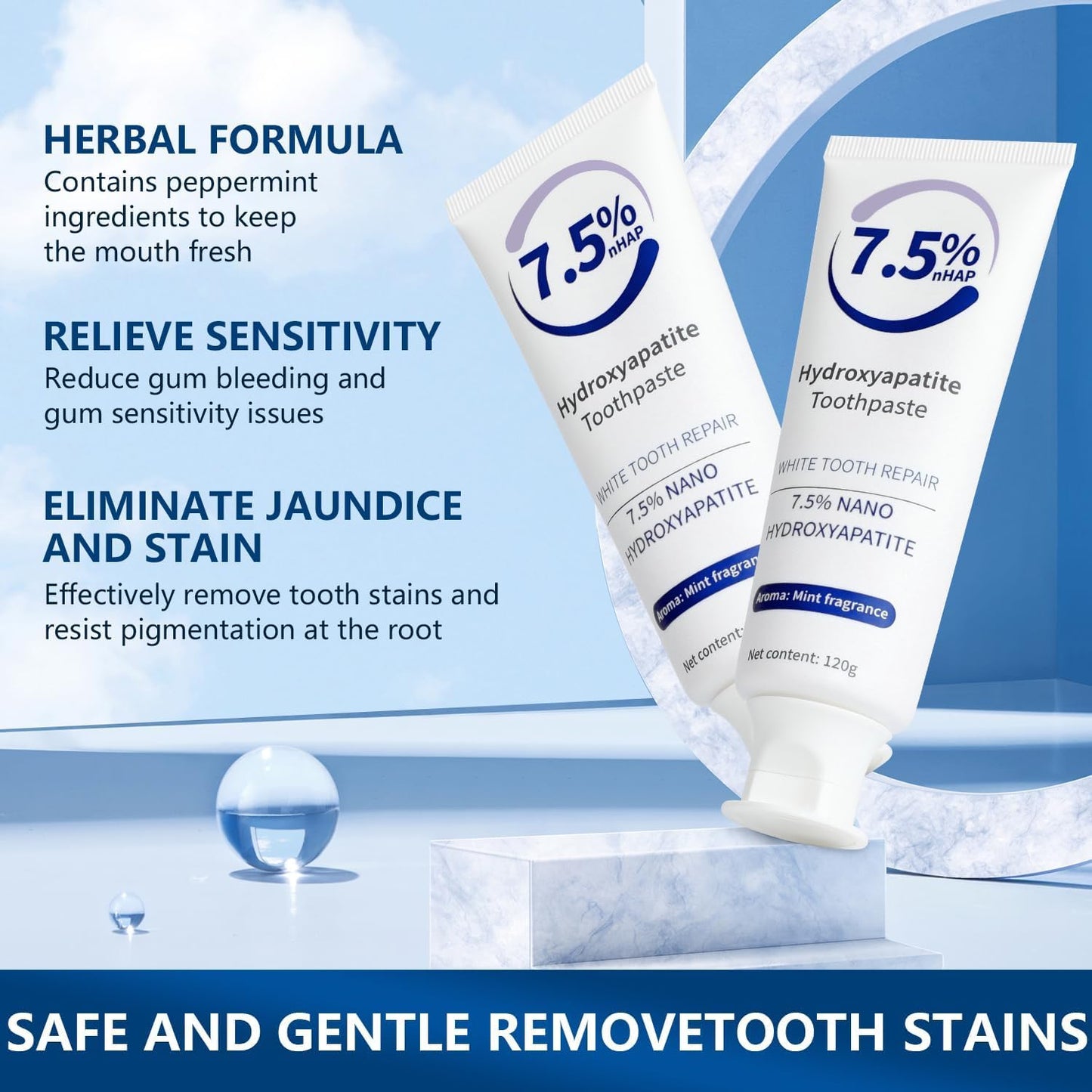Hydroxyapatite Toothpaste for Enamel Protection — Fluoride-Free, Gentle Mint (1pc)