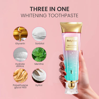 3 Pack Niacinamide Whitening Toothpaste | BodyAccel Triple Whitening, Stain Removal & Fresh Breath