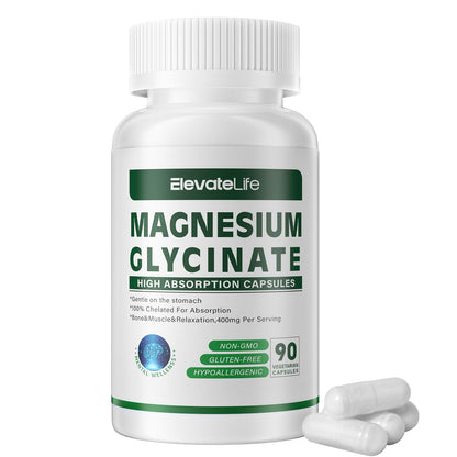 Magnesium Glycinate 400 mg – Chelated, High Absorption, Gentle on Stomach | 90 Vegetarian Capsules