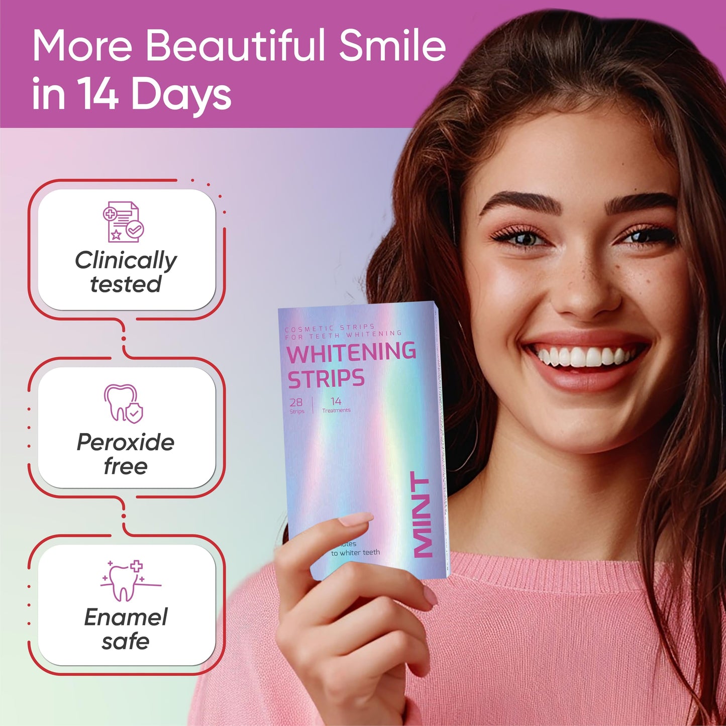 Gentle Teeth Whitening Strips - 28 Stripes | Peroxide-Free Whitening