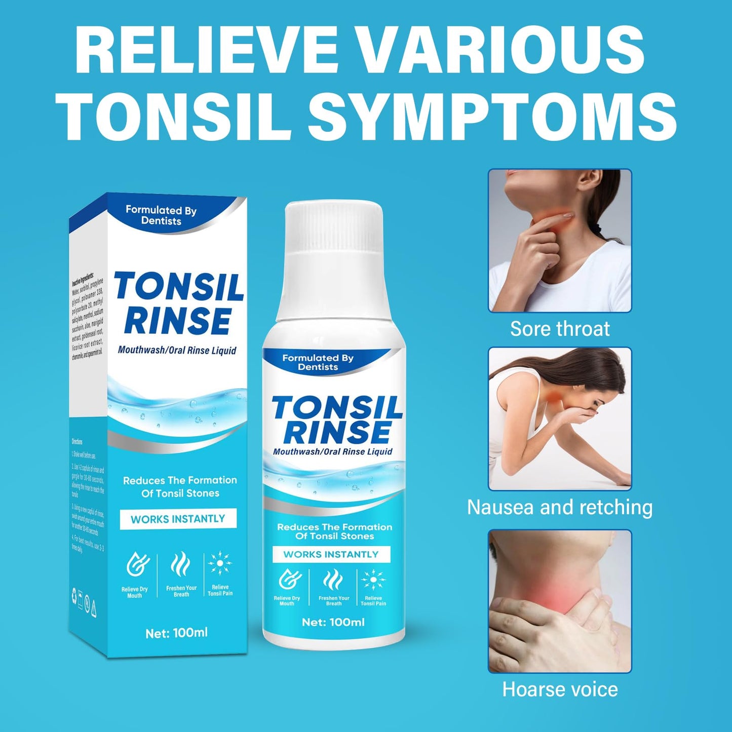 Tonsil Stone Remover Mouthwash - Natural Ingredients, Soothes Tonsils & Fresh Breath (Mint)