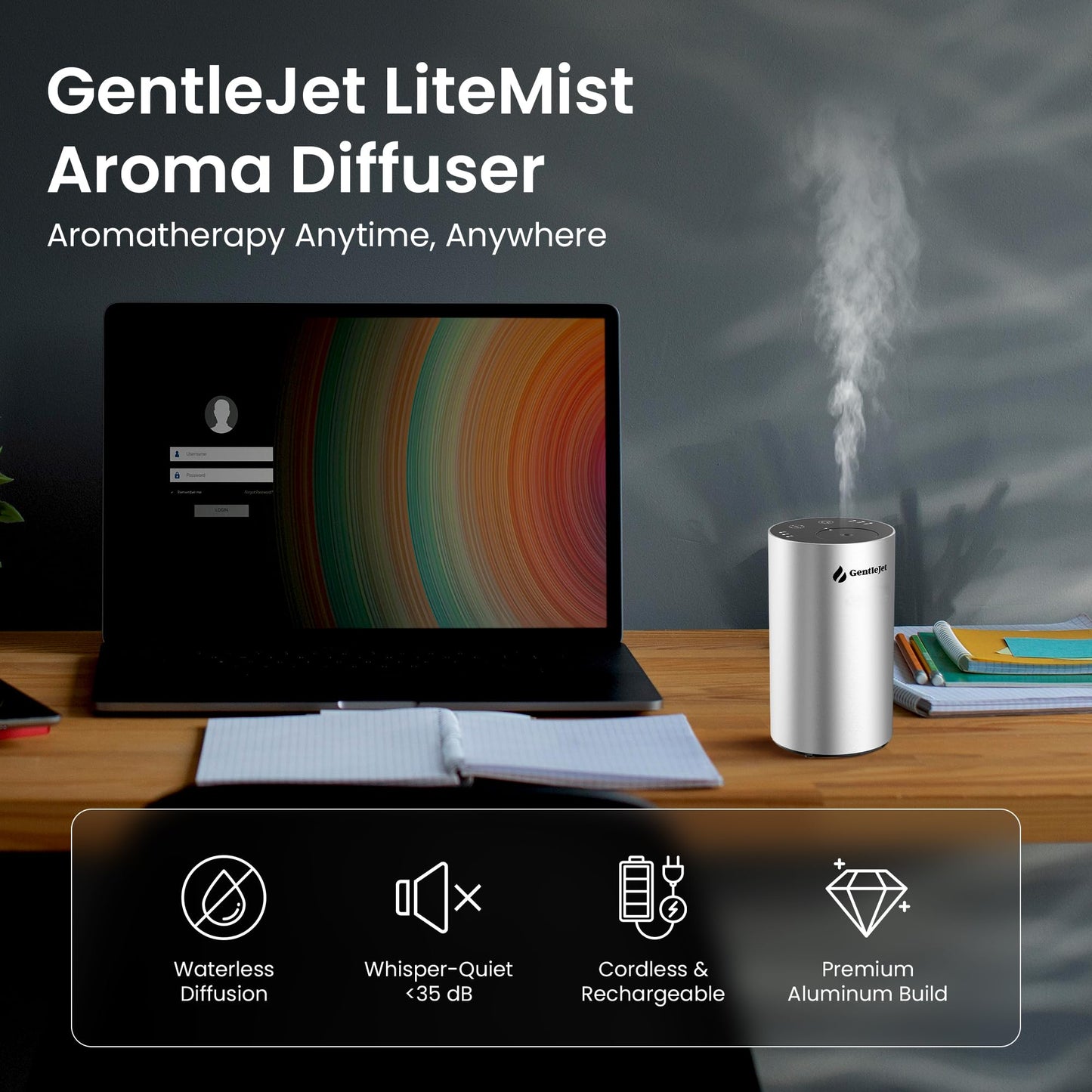 GentleJet LiteMist Waterless Diffuser – Aluminum, USB-C Rechargeable