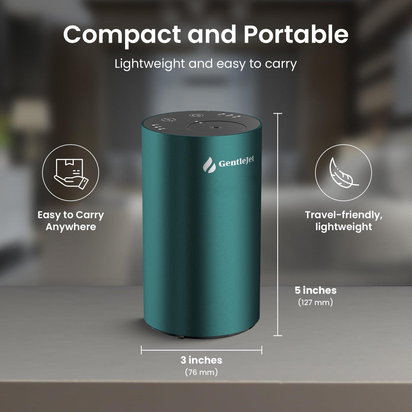 GentleJet LiteMist Waterless Essential Oil Diffuser – Aluminum, USB-C Rechargeable, 0.7oz Bottle