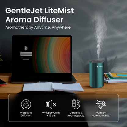 GentleJet LiteMist Waterless Essential Oil Diffuser – Aluminum, USB-C Rechargeable, 0.7oz Bottle