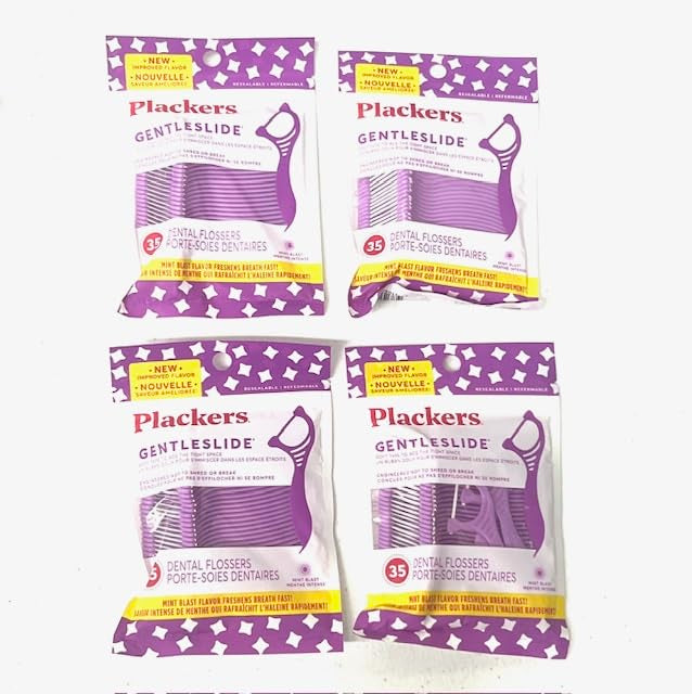 4-Pack Gentleslide Dental Flossers for Tight Teeth – Cool Mint Flavor, Tartar Pick, 4 Packs of 35 Picks